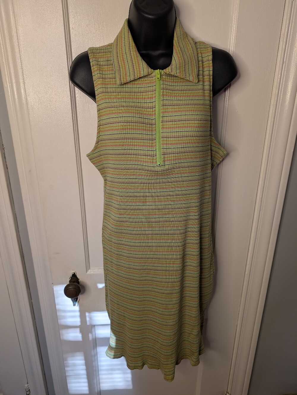 wild fable Sleeveless Lime Green Striped Polo Mini Dress with Half-Zip